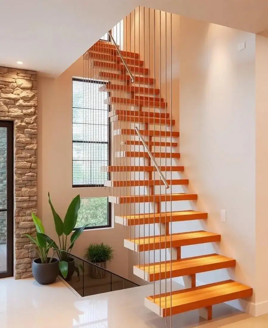 Staircase invisible safety grill installed in a modern Chennai home
